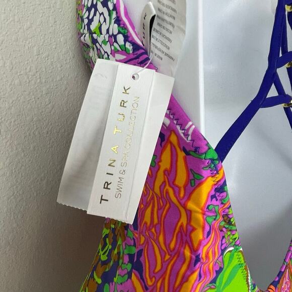 NWT Trina Turk One Piece Swimsuit Size 4 Floral Open Racerback - Picture 6 of 8